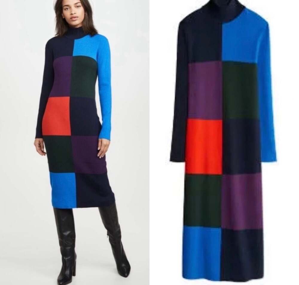 Tory Burch Sport Colorblock Ribbed Knit Midi Dress